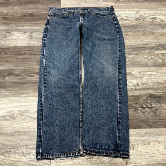 Levis 505 Mens 36x31 Regular Straight Fit Faded Distressed Denim Jeans Red‎ Tab - Picture 2 of 11